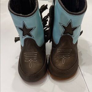 Old West Brown and Light Blue Kids Boots